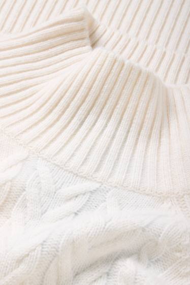 Women - Polo neck jumper with cashmere - wool blend - white