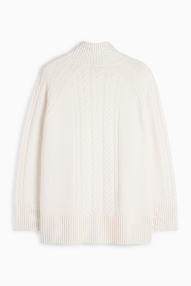 Women - Polo neck jumper with cashmere - wool blend - white