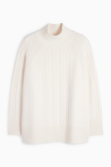 Women - Polo neck jumper with cashmere - wool blend - white