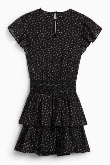 Kinder Mädchen - Chiffon-Kleid - geblümt - schwarz