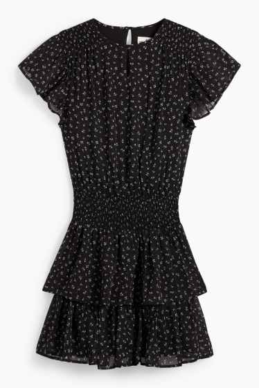 Kinder Mädchen - Chiffon-Kleid - geblümt - schwarz