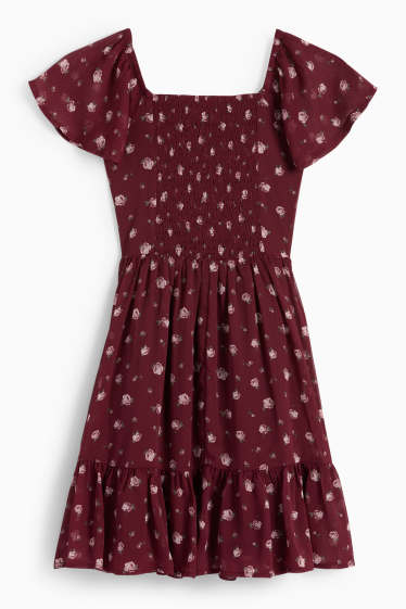 Kinderen: meisjes - Jurk van chiffon - gebloemd - bordeaux