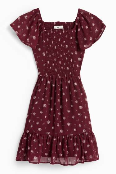 Kinderen: meisjes - Jurk van chiffon - gebloemd - bordeaux