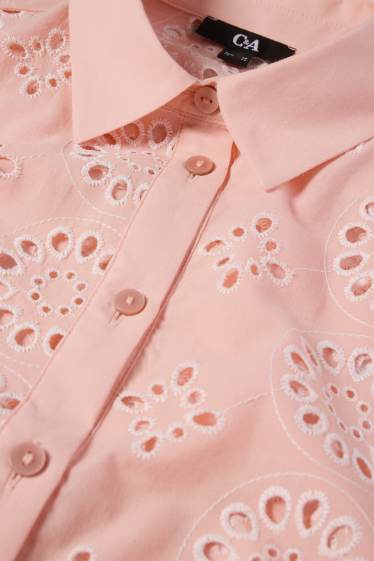 Damen - Bluse - Broderie Anglaise - rosa