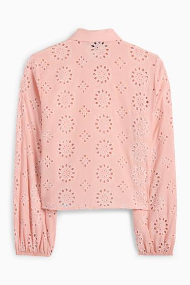 Damen - Bluse - Broderie Anglaise - rosa