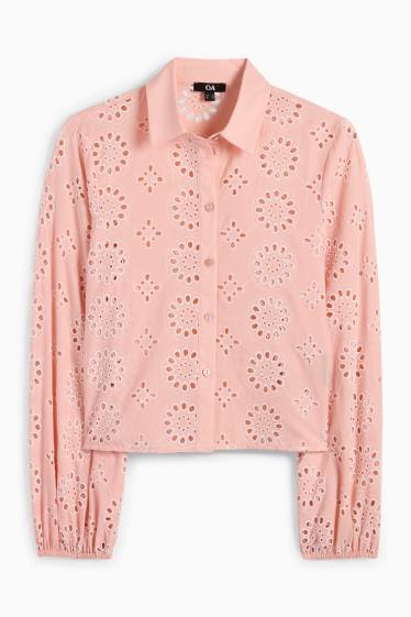 Damen - Bluse - Broderie Anglaise - rosa