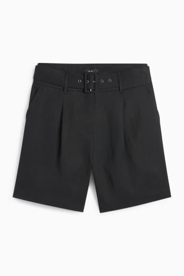 Damen - Shorts mit Gürtel - High Waist - schwarz