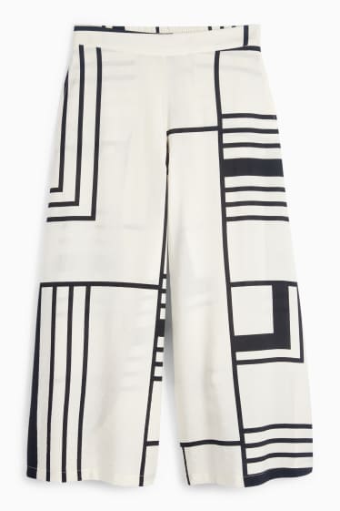 Dames - Pantalon - high waist - wide leg - met patroon - wit / zwart