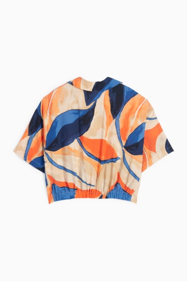 Damen - Bluse mit V-Ausschnitt - gemustert - orange