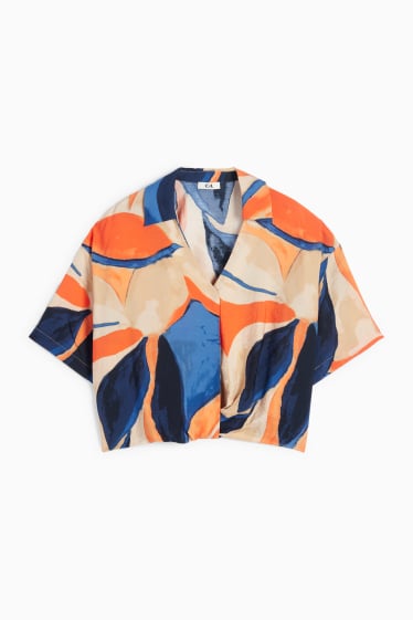 Damen - Bluse mit V-Ausschnitt - gemustert - orange