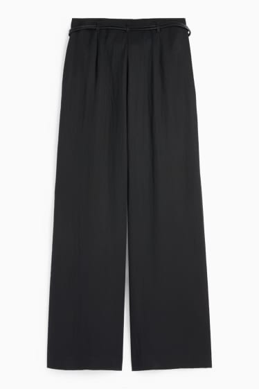 Dames - Pantalon met ceintuur - high waist - wide leg - zwart