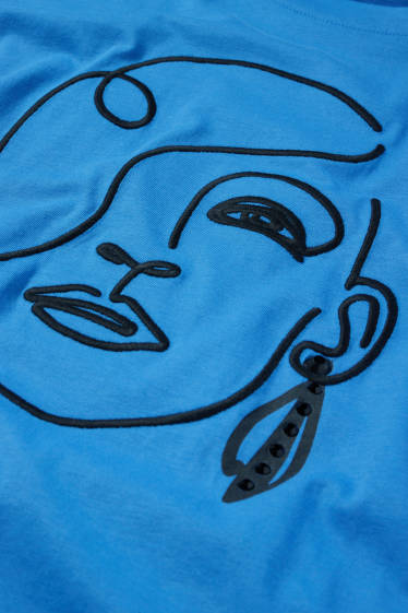 Women - T-shirt with rhinestones - regular fit - blue