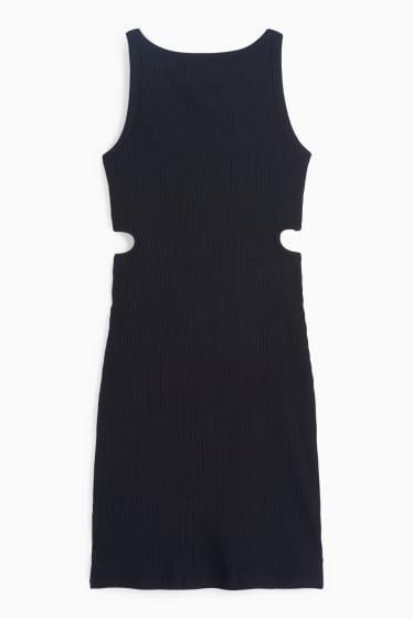 Kinder Mädchen - Kleid - gerippt - rot / weiss