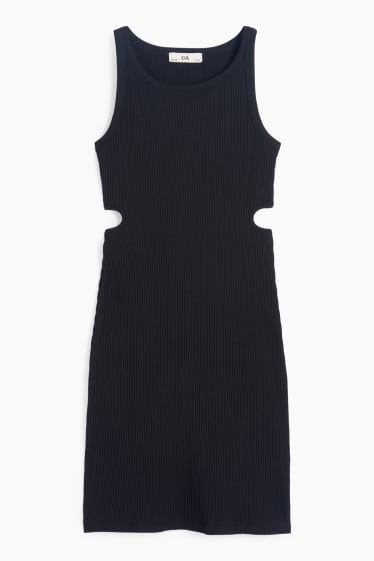 Kinder Mädchen - Kleid - gerippt - rot / weiss