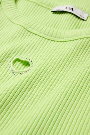 Bambine - Cuore - vestito con strass - a coste - verde chiaro