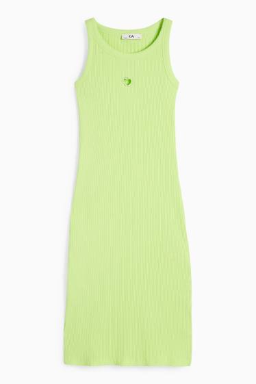 Bambine - Cuore - vestito con strass - a coste - verde chiaro