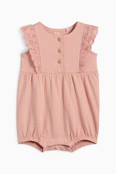 Baby Mädchen - Baby-Jumpsuit - Broderie Anglaise - strukturiert - dunkelrosa