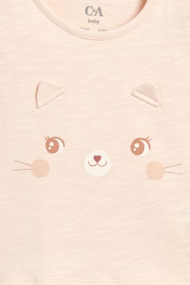 Bébés filles - Lot de 3 - petites fleurs et petits chats - T-shirt bébé - blanc / rose