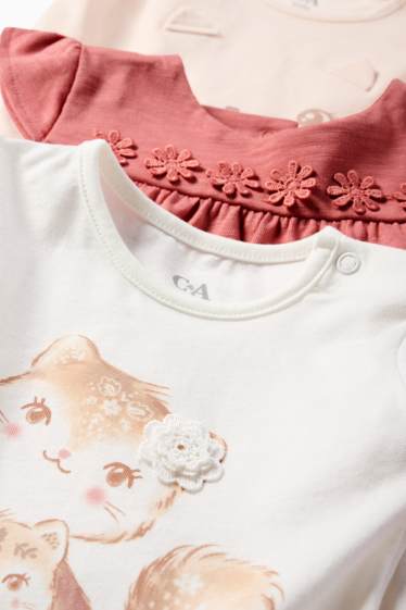 Bébés filles - Lot de 3 - petites fleurs et petits chats - T-shirt bébé - blanc / rose