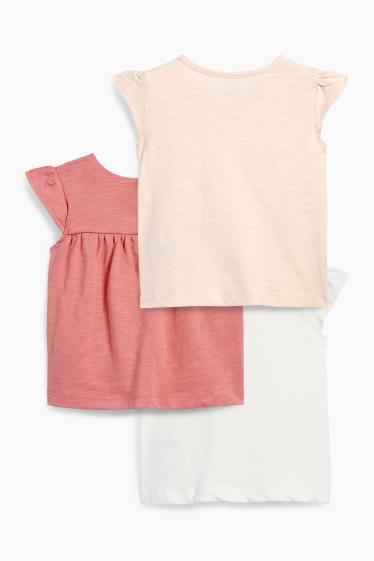Bébés filles - Lot de 3 - petites fleurs et petits chats - T-shirt bébé - blanc / rose