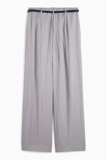 Damen - Stoffhose mit Gürtel - High Waist - Wide Leg - grau