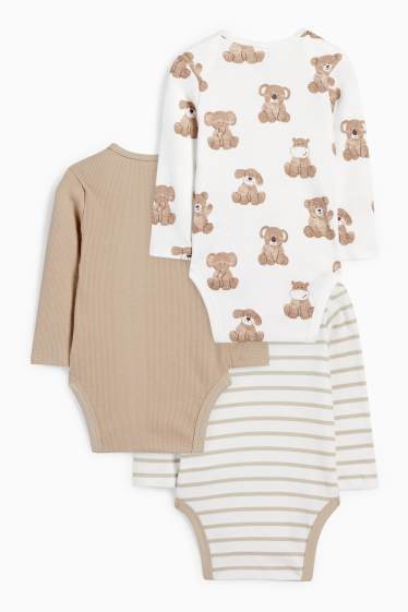 Unisex - Multipack 3er - Bärchen - Baby-Body - beige
