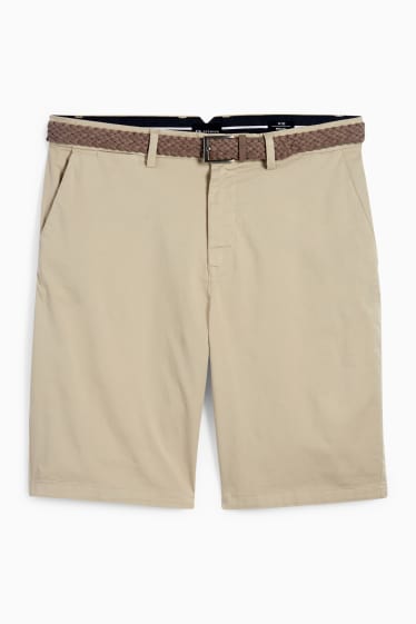 Men - Shorts with belt - beige