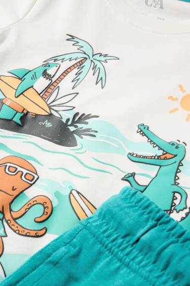 Kinder Buben - Surfer-Tiere - Set - Kurzarmshirt und Shorts - 2 teilig - türkis