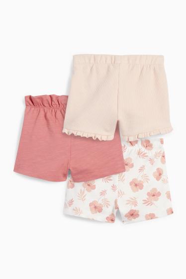 Baby Mädchen - Multipack 3er - Blümchen - Baby-Shorts - dunkelrosa