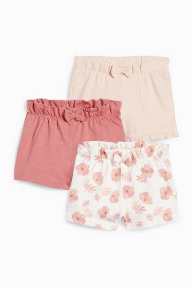 Baby Mädchen - Multipack 3er - Blümchen - Baby-Shorts - dunkelrosa