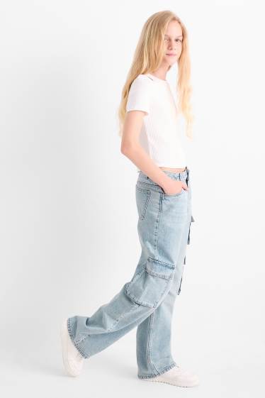 Kinder Mädchen - Cargo Jeans - helljeansblau