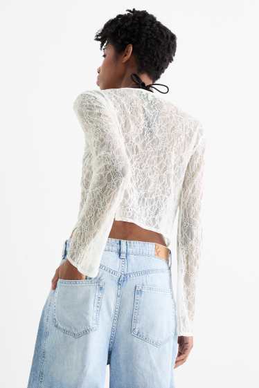 Damen - Crop Strickjacke - weiss