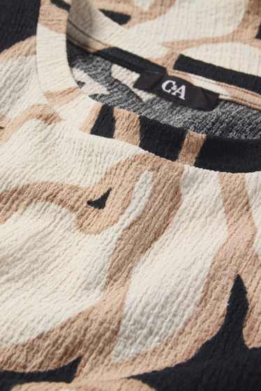 Women - T-shirt - regular fit - floral - textured - black / beige