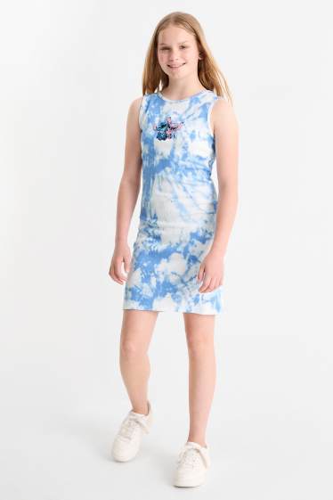 Enfants filles - Lilo & Stitch - robe - finition côtelée - à motif - bleu / blanc