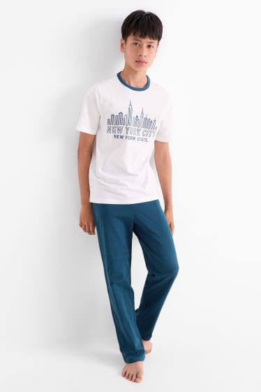 Kinderen: jongens - New York City - pyjama - 2-delig - donkerblauw / crème wit