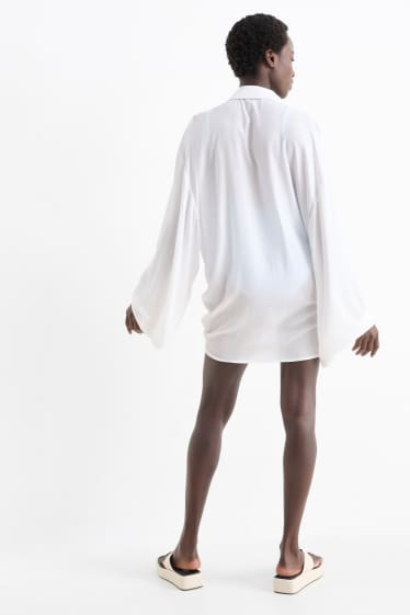 Damen - Strandbluse mit Knotendetail - weiss
