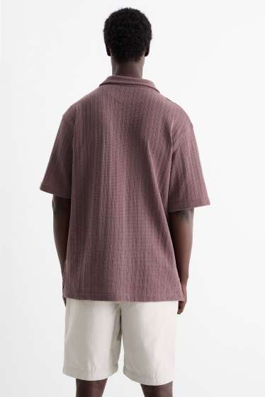 Heren - Gebreid poloshirt - bordeaux