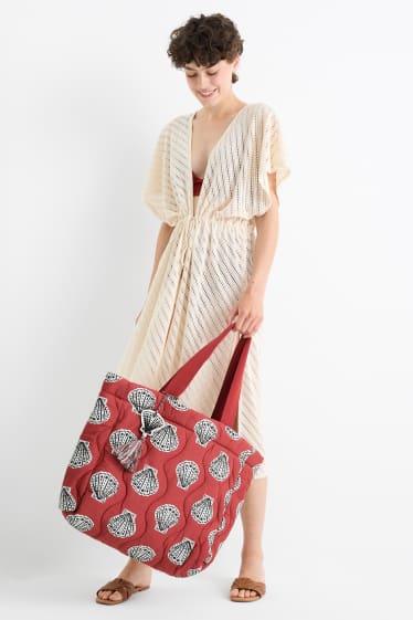 Femmes - Grand cabas surpiqué - à motif - rouge