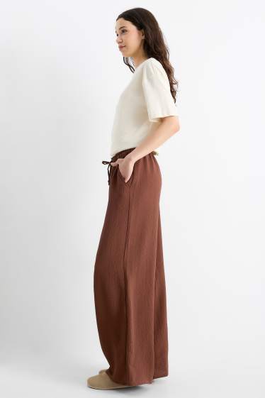 Donna - Pantaloni di stoffa - vita media - gamba ampia - marrone scuro