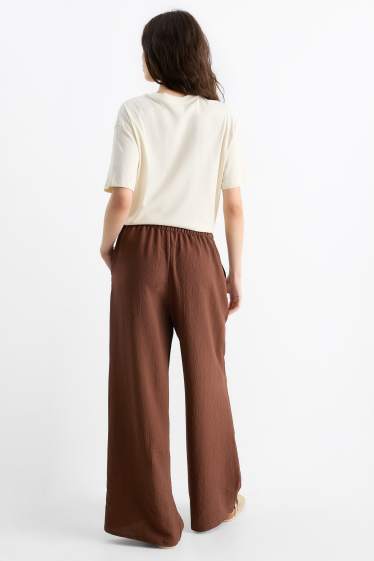 Donna - Pantaloni di stoffa - vita media - gamba ampia - marrone scuro