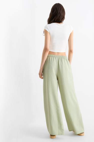 Damen - Stoffhose - Mid Waist - Wide Leg - hellgrün