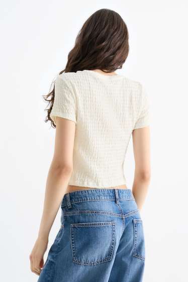 Femmes - T-shirt court - texturé - blanc