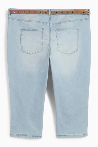 Damen - Capri Jeans mit Gürtel - Mid Waist - hellblau
