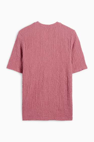Women - T-shirt - regular fit - textured - dark rose