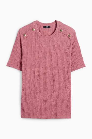 Women - T-shirt - regular fit - textured - dark rose