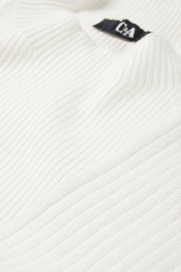 Damen - Rollkragentop - gerippt - weiss