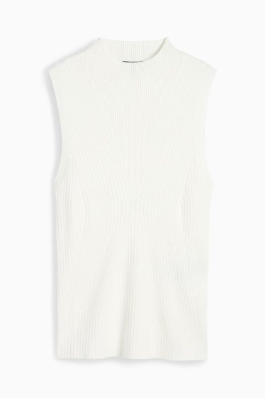 Damen - Rollkragentop - gerippt - weiss