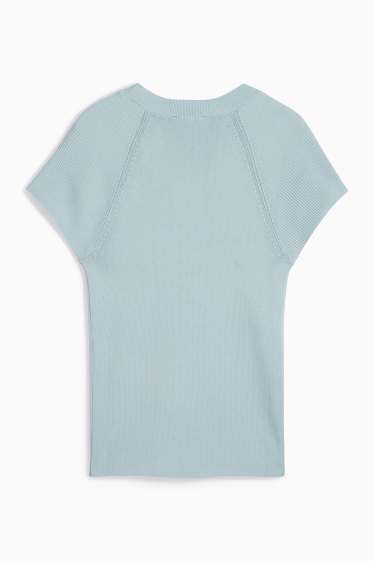 Damen - Strickpullover - kurzarm - hellblau