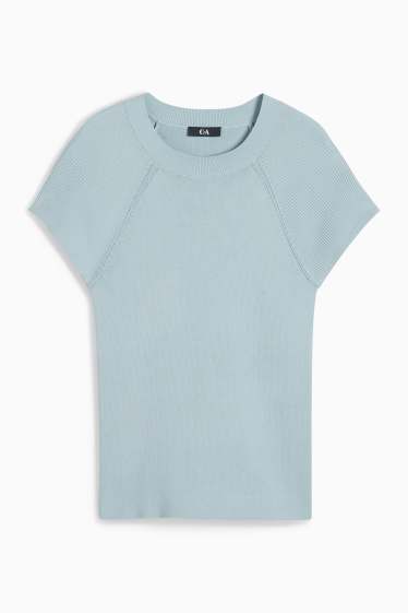 Damen - Strickpullover - kurzarm - hellblau