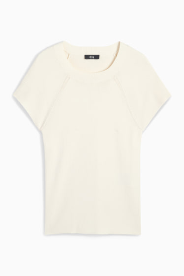 Women - Knitted jumper - short sleeve - cremewhite